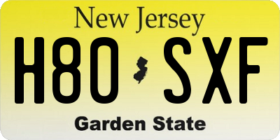 NJ license plate H80SXF