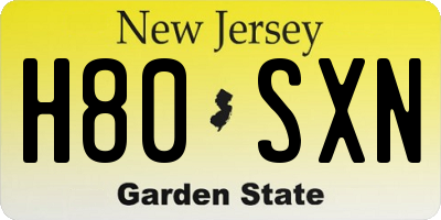 NJ license plate H80SXN