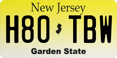 NJ license plate H80TBW