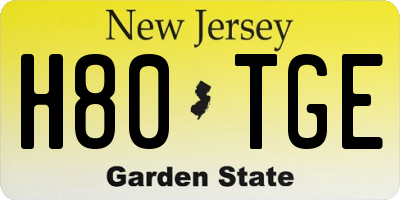 NJ license plate H80TGE