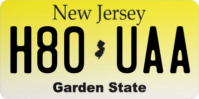 NJ license plate H80UAA