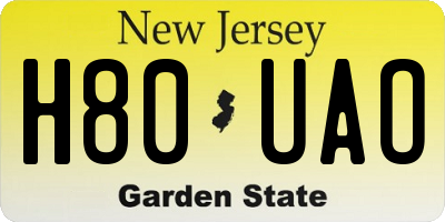 NJ license plate H80UAO