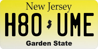 NJ license plate H80UME