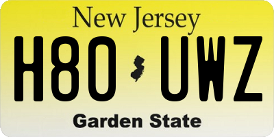 NJ license plate H80UWZ