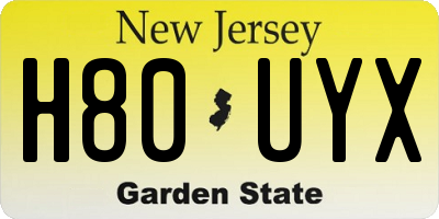 NJ license plate H80UYX