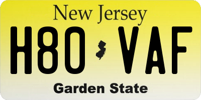 NJ license plate H80VAF