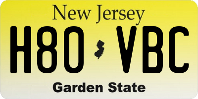 NJ license plate H80VBC