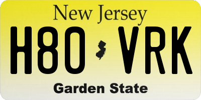 NJ license plate H80VRK