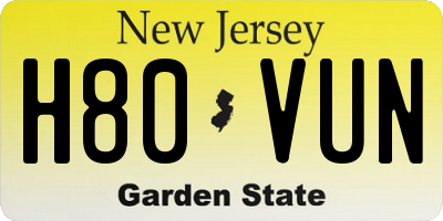NJ license plate H80VUN