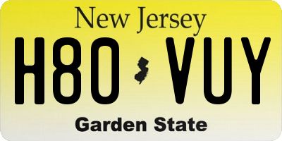 NJ license plate H80VUY