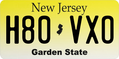 NJ license plate H80VXO