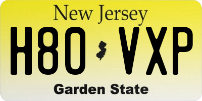 NJ license plate H80VXP