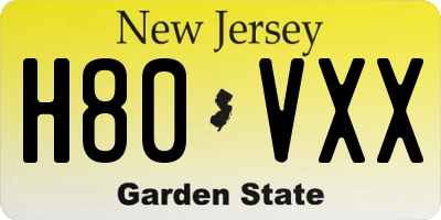 NJ license plate H80VXX
