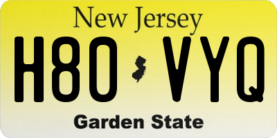NJ license plate H80VYQ