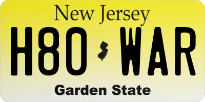 NJ license plate H80WAR