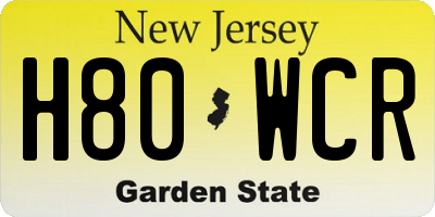 NJ license plate H80WCR