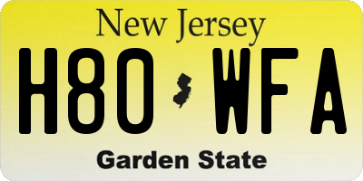 NJ license plate H80WFA