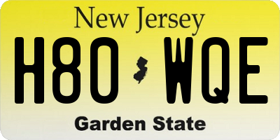 NJ license plate H80WQE