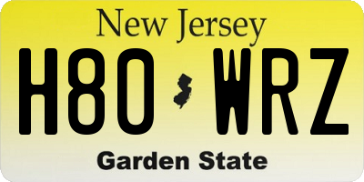 NJ license plate H80WRZ