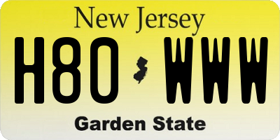 NJ license plate H80WWW