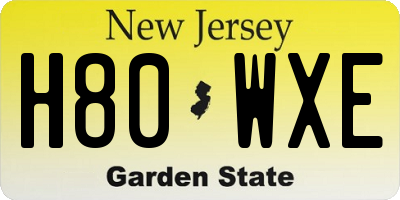 NJ license plate H80WXE