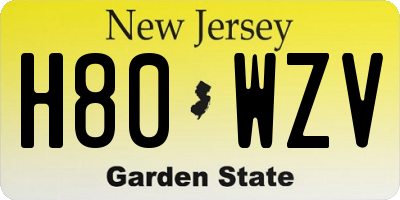 NJ license plate H80WZV