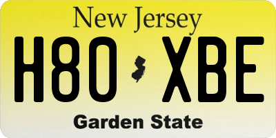 NJ license plate H80XBE