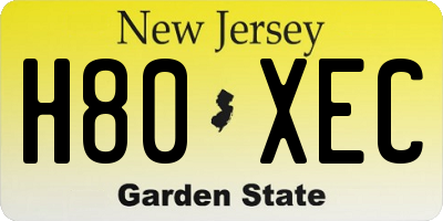 NJ license plate H80XEC