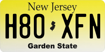 NJ license plate H80XFN