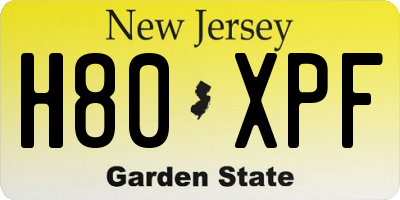 NJ license plate H80XPF