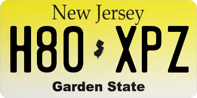 NJ license plate H80XPZ
