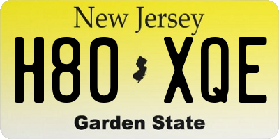 NJ license plate H80XQE