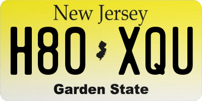 NJ license plate H80XQU