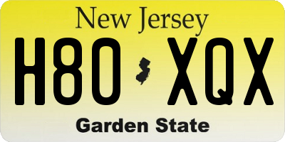 NJ license plate H80XQX