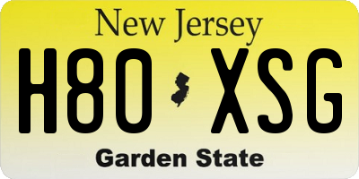 NJ license plate H80XSG
