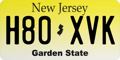 NJ license plate H80XVK