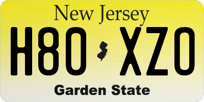 NJ license plate H80XZO