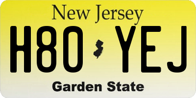 NJ license plate H80YEJ