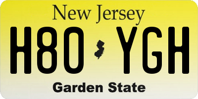 NJ license plate H80YGH
