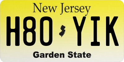 NJ license plate H80YIK