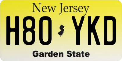 NJ license plate H80YKD