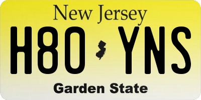 NJ license plate H80YNS