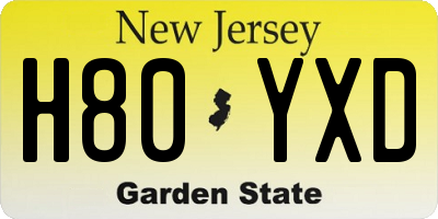 NJ license plate H80YXD