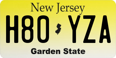 NJ license plate H80YZA