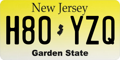 NJ license plate H80YZQ