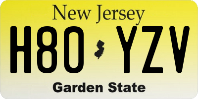 NJ license plate H80YZV