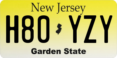 NJ license plate H80YZY