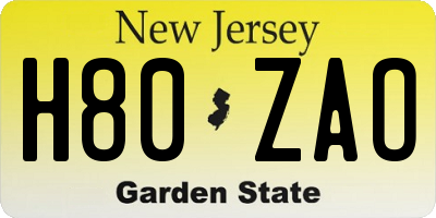 NJ license plate H80ZAO