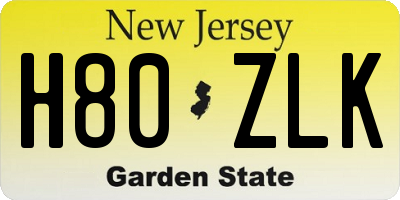 NJ license plate H80ZLK