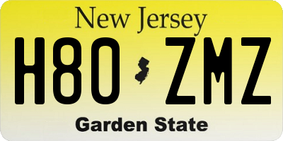 NJ license plate H80ZMZ